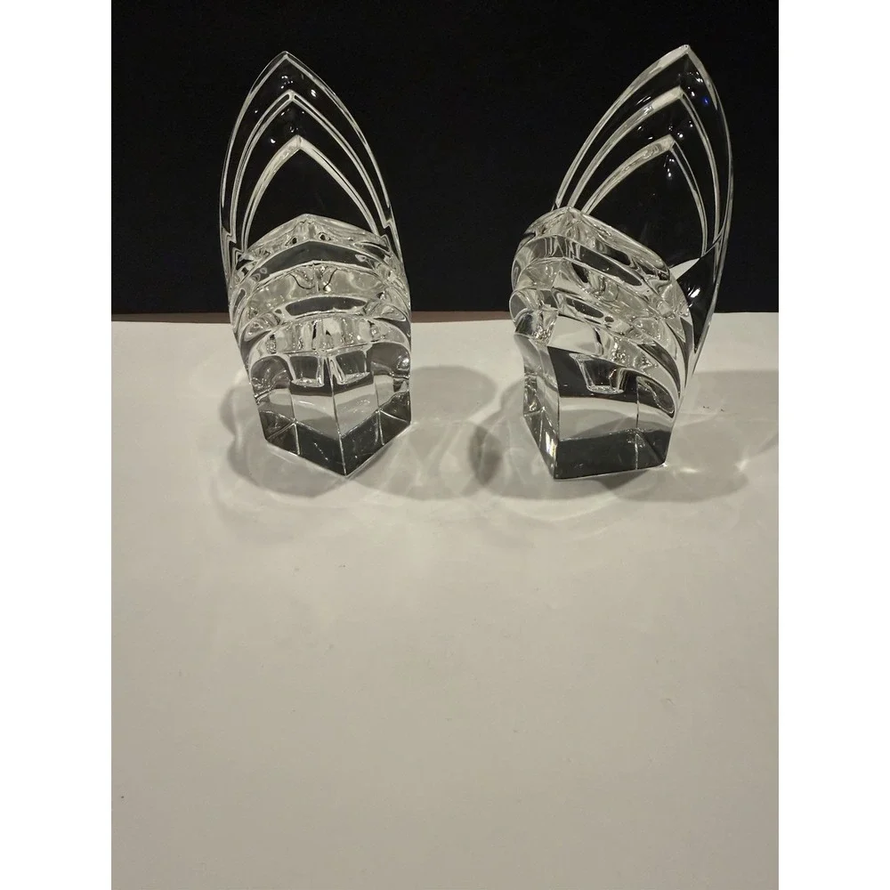 Mikasa Deco Crystal Candlestick Holders 5.5” Pair V-Shape Art Deco Japan Vintage